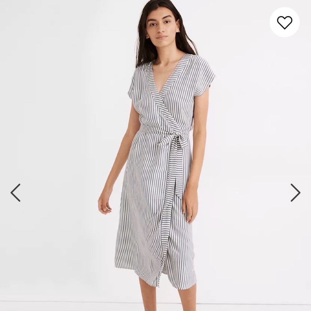 Madewell Striped Cap-Sleeve Wrap Dress AO329